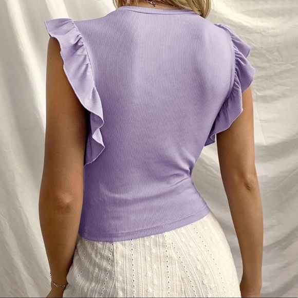 Blue Ruffle Sleeve Tank Top - Picture 5 of 15